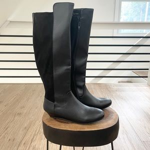 NWT 6 6.5 black faux suede and leather knee-high kitten heel boots